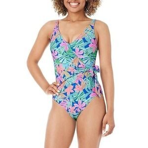 Member's Mark Women's Wrap-Style One-Piece Swimsuit Family Tropical Print M NWT